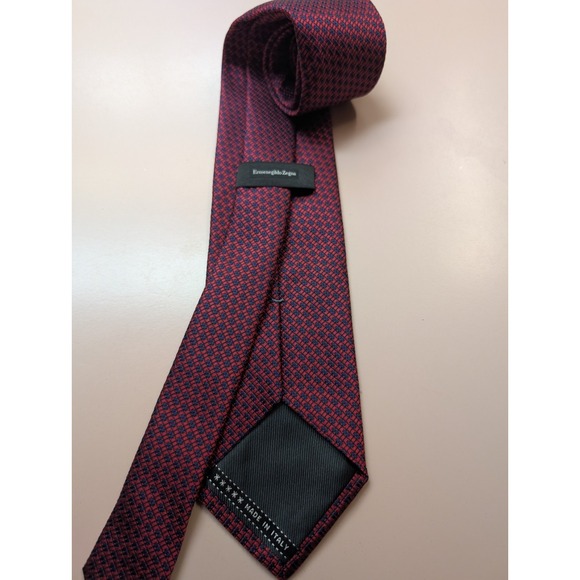 Ermenegildo Zegna Red Blue Foulard Jacquard Silk Tie Diamond Motif - Picture 1 of 4